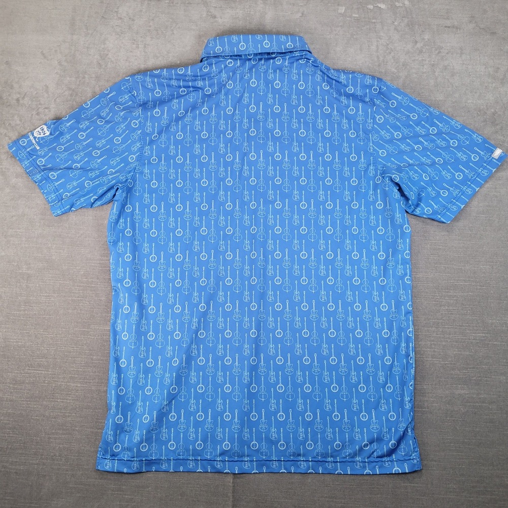 Straight Down Performance Polo Shirt Mens L Blue Guitar Banjo Print Golf Logo - Picture 9 of 9